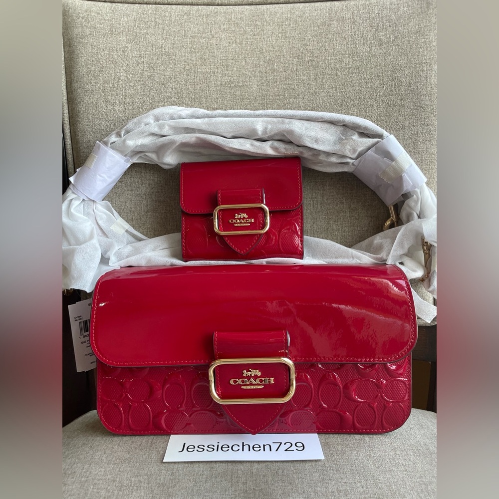 NWT！2 PCS Coach Morgan Shoulder Bag In Signature Leather（CV399）And Wallet（CV416）